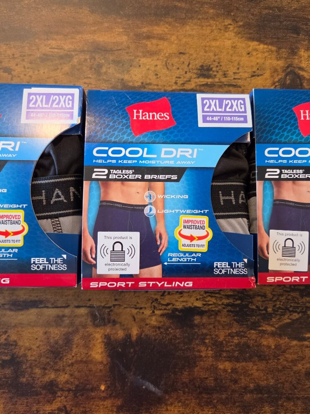 3x Hanes Men's Cool Dri Tagless Boxer Briefs 2-Pack 2XL (44-46") Sport Styling